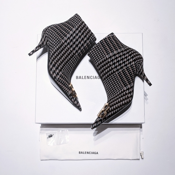 NIB💯Balenciaga🔥BB Knife Houndstooth Logo Boots - Picture 8 of 12